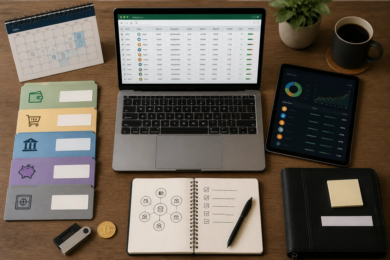Organized wallet tracking system with labeled wallets, folders, monthly exports, and a transaction log spreadsheet